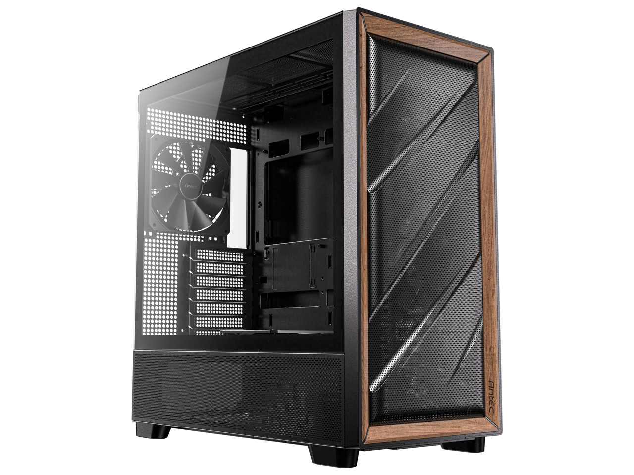 Antec FLUX Wood, 5 x PWM Fans Included, High-Airflow Front Panel With Walnut Woo