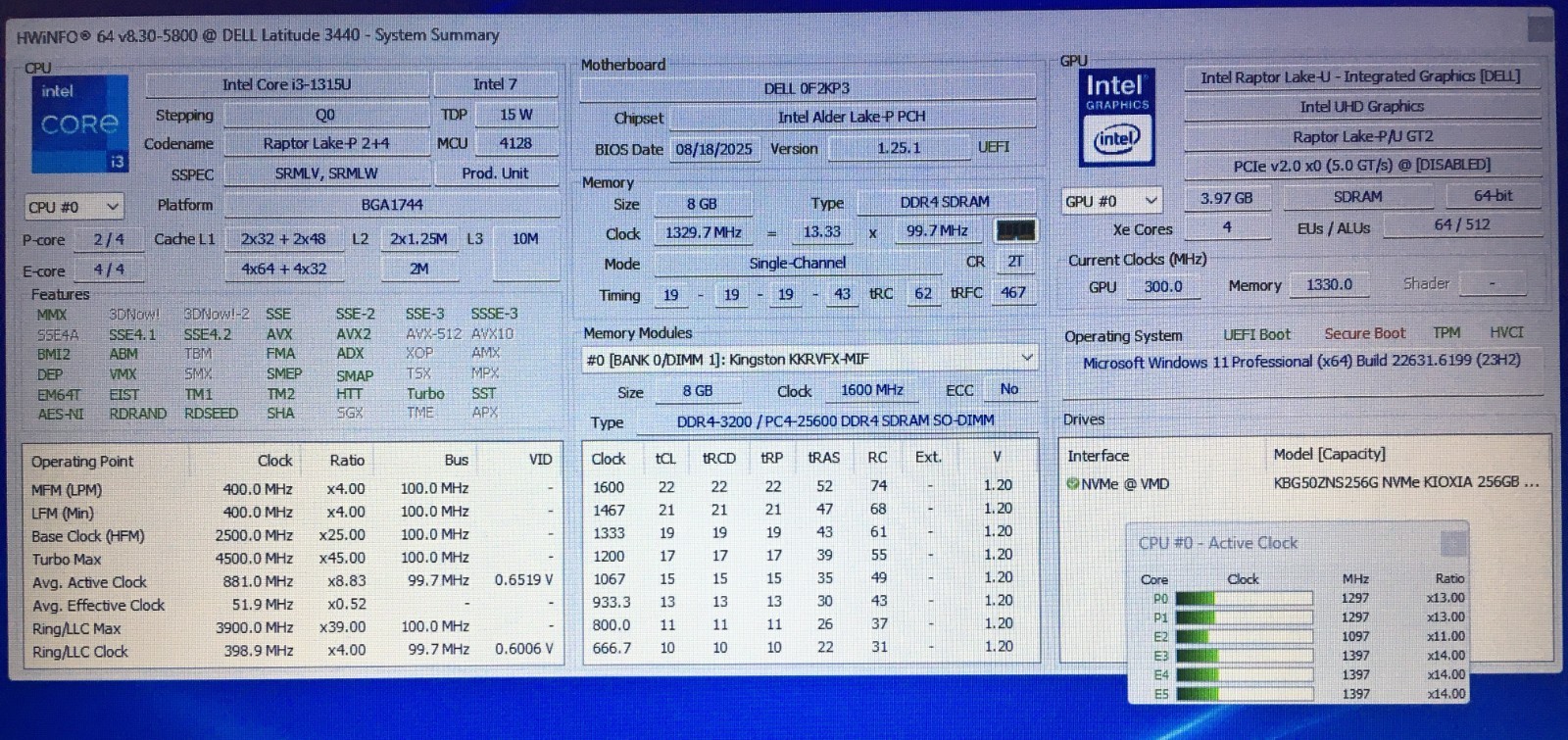 Dell Latitude 3440 (Yr-2023) Motherboard Intel 13th Gen i3-1315U 4.50GHz 02G5H7