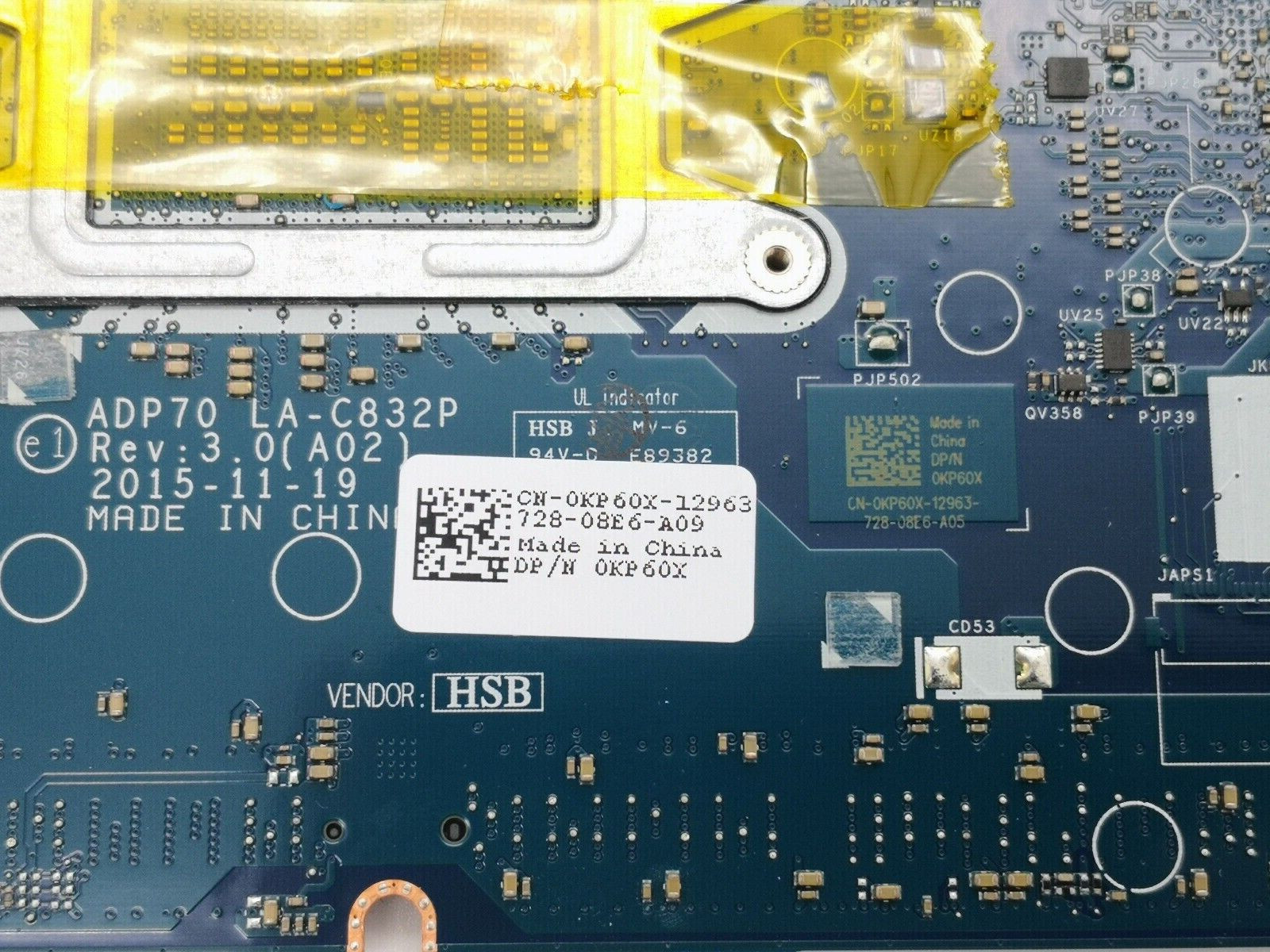 Dell Latitude E5470 Laptop Motherboard I5-6440U 2.60GHz KP60X 0KP60X LA-C832P