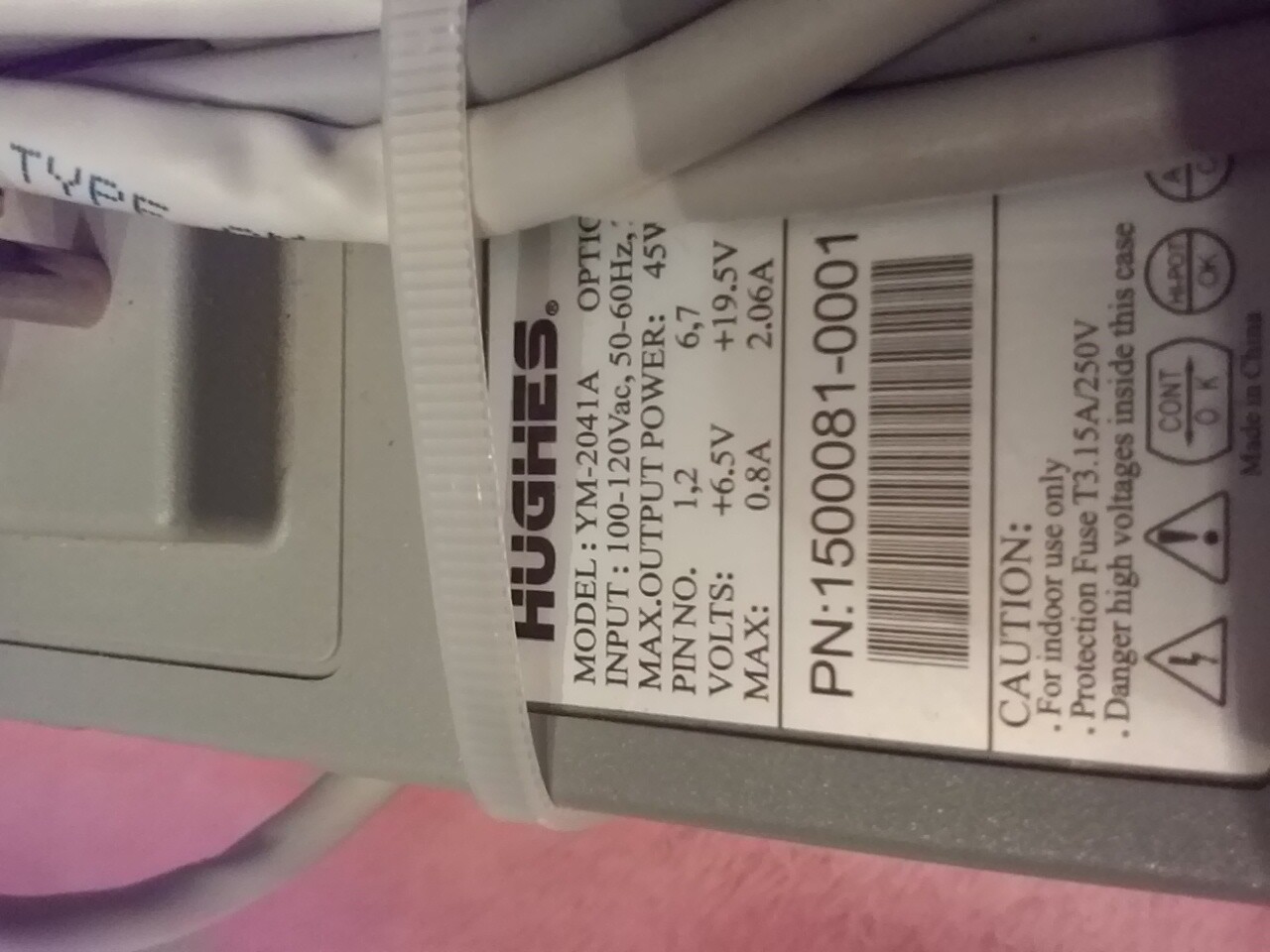 Hughes AC Adapter ITE Power Supply 6/19.5VDC 0.8/2.06 A YM-2041A