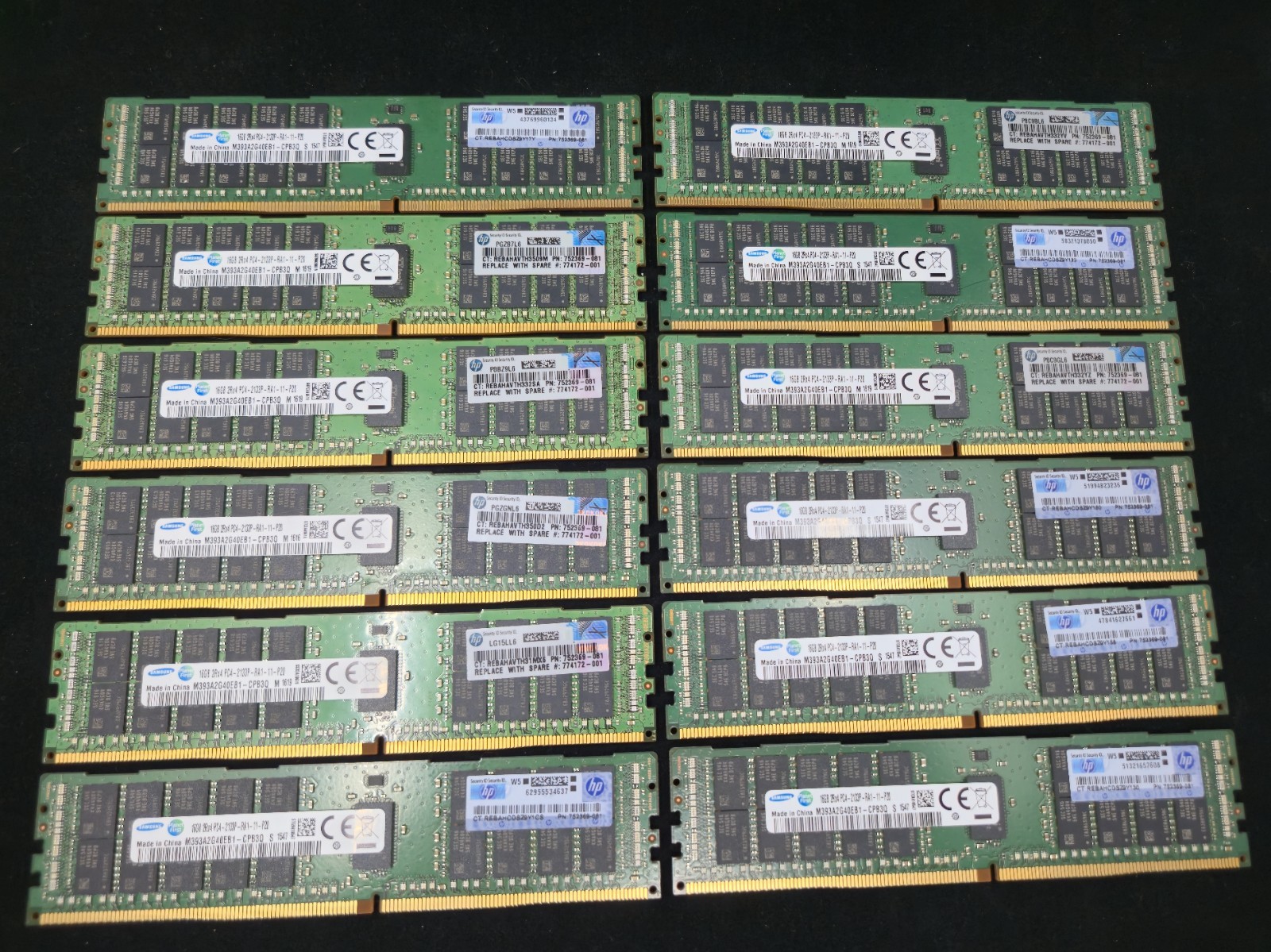 Lot of 24 Samsung 16GB PC4-2133P-R DDR4 DIMM 2Rx4 RAM M393A2G40EB1-CPB3Q