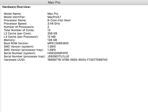 2009 Mac Pro Upgrade Tray 3.46 12 Core 128 GB 1333 Ram