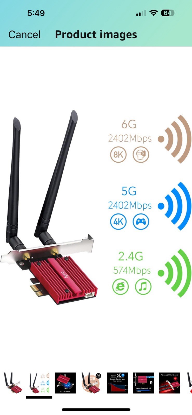 AX5400 Wireless WiFi 6E PCIe Card for PC, Bluetooth 5.2, AX210 Module Inside,…
