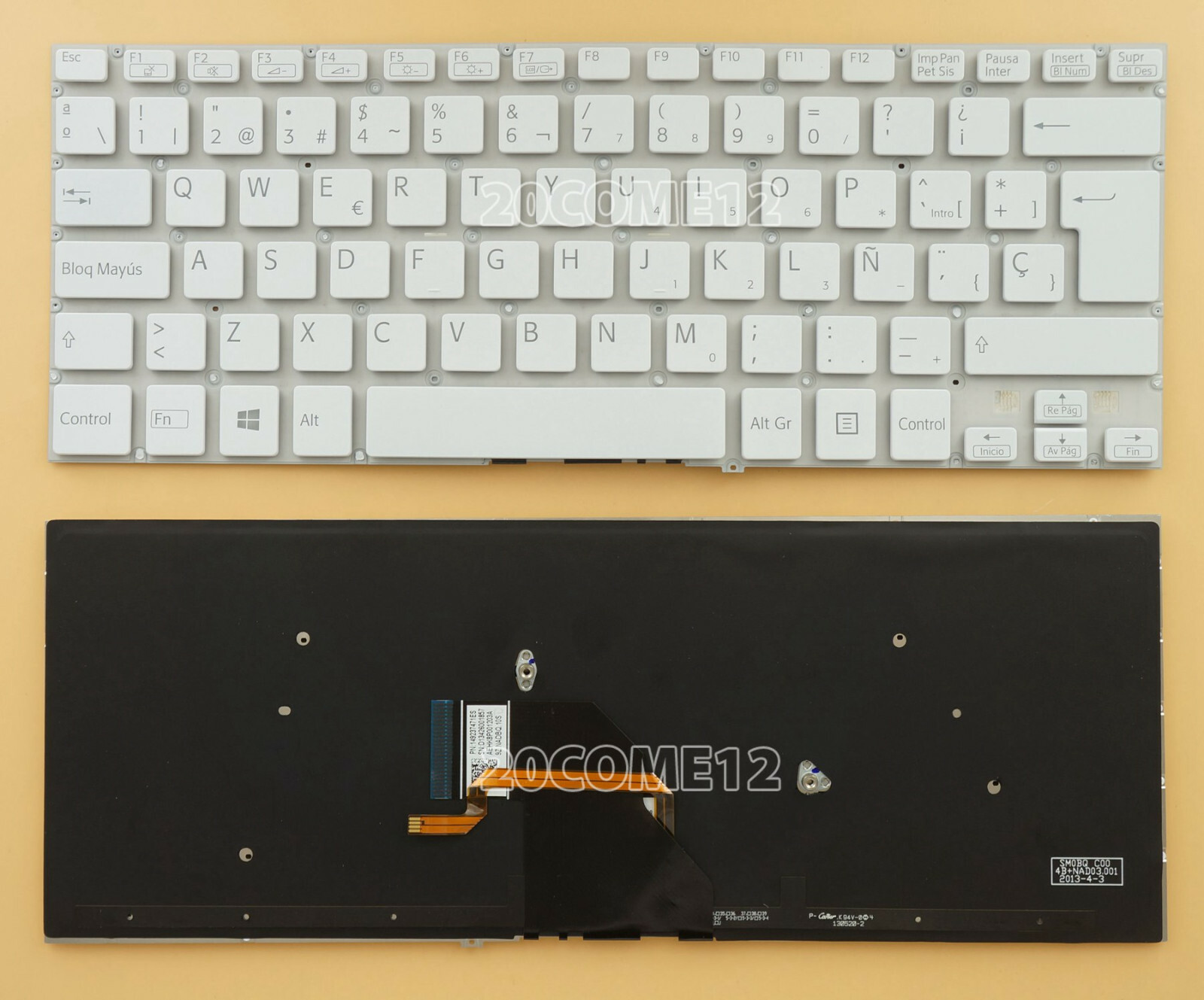 New For SONY VAIO FIT 14E SVF 14E SVF14E keyboard Backlit Spanish Teclado White