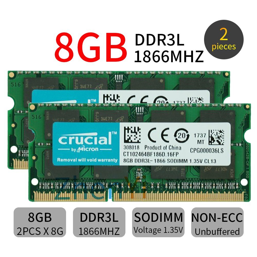Crucial 16GB kit 2x 8GB DDR3L1866 PC3L-14900S 1.35V Laptop Notebook Memory RAM