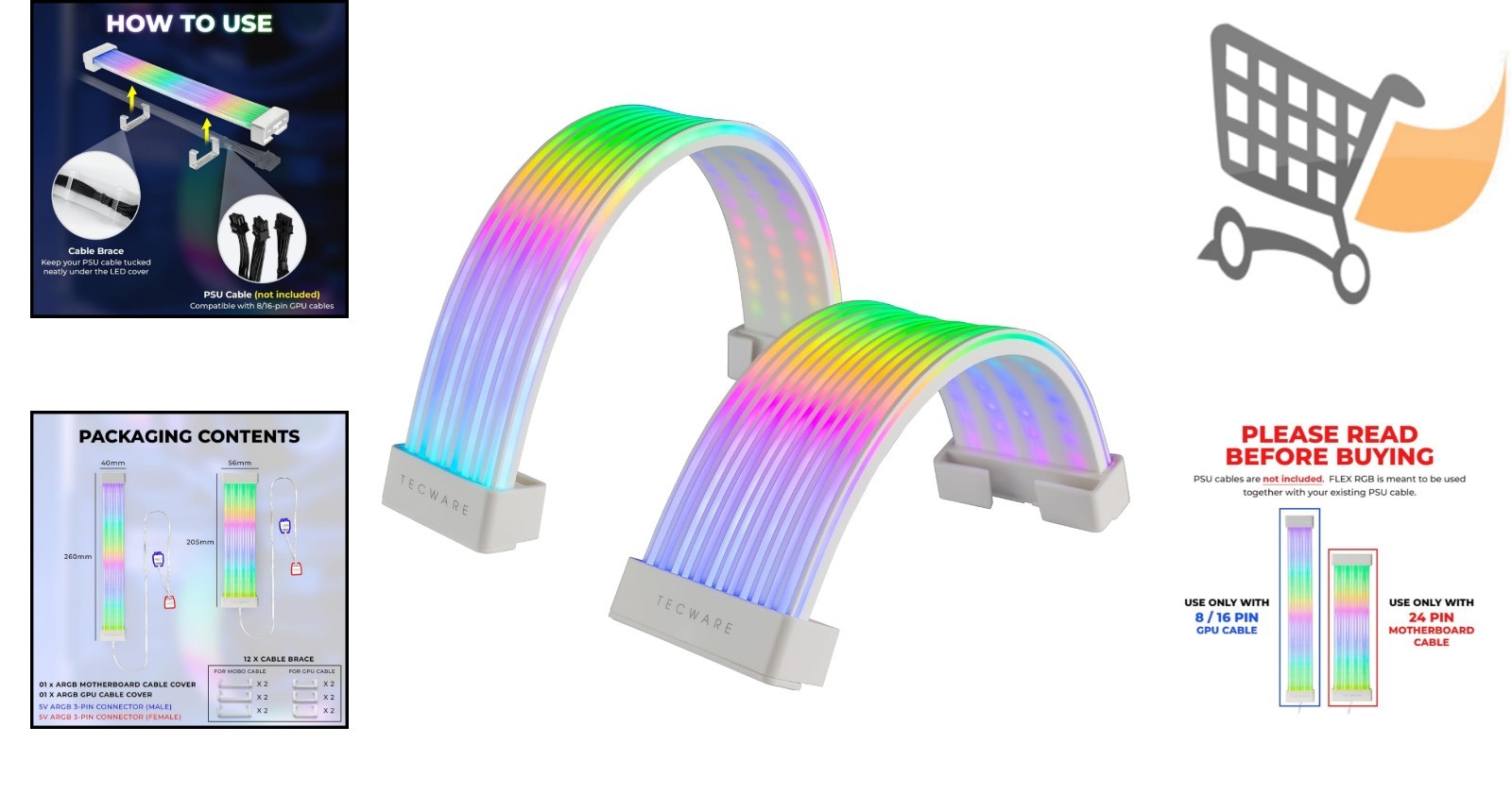 RGB Cable Cover Kit for PC Gaming Builds Flexible 24-Pin & GPU ARGB Extension