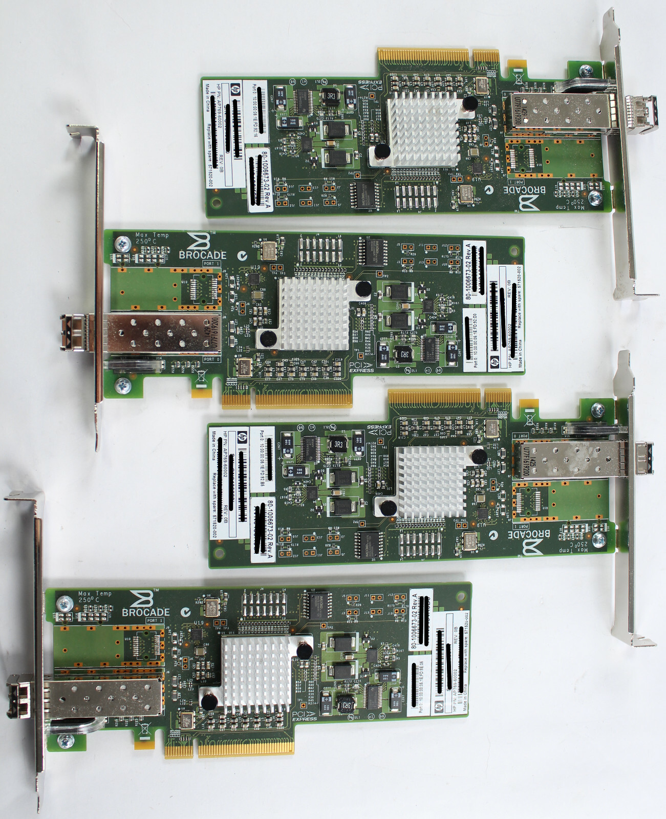 Lot of 4 HP BROCADE 815 AP769-60002,571520-002,8GB PCIe Fibre Ch, Host Adapt+SFP