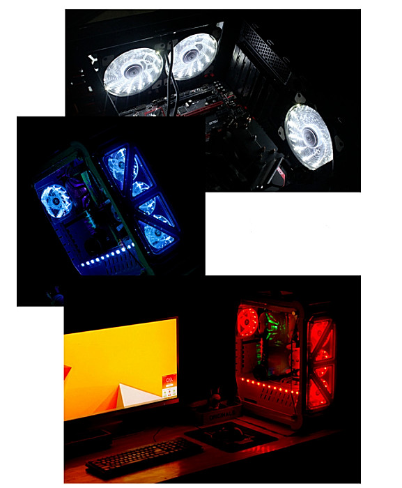 2-5PCS Cooling Fan Computer Case PC Silent 120mm 12V RGB Double Sided LED Halo