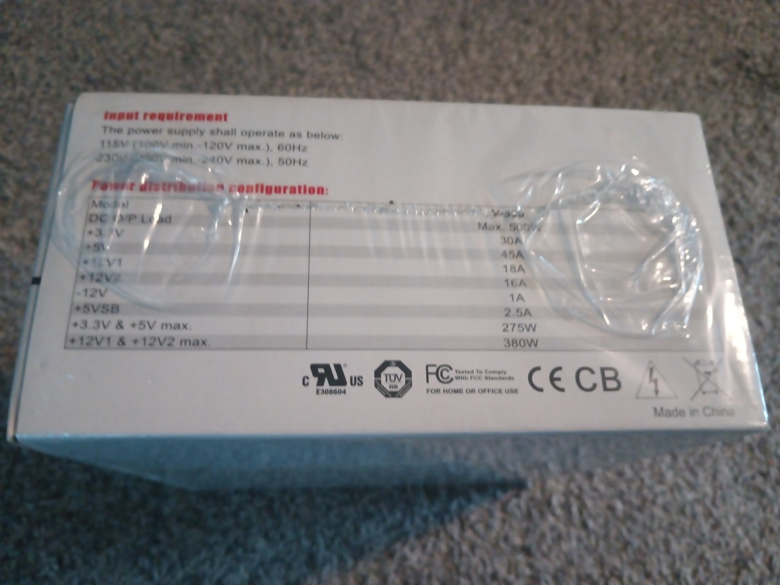 Coolmax V-500 120mm Silent Fan Power Supply 500W 12V Model V-500 New in Box