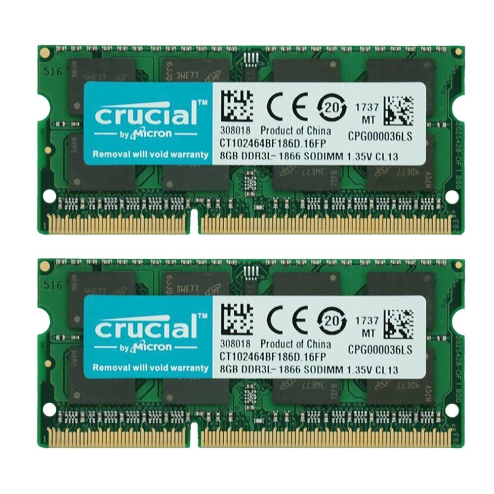 Crucial 16GB kit 2x 8GB DDR3L1866 PC3L-14900S 1.35V Laptop Notebook Memory RAM