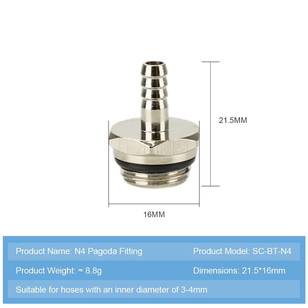 Ococoo 50PCS G1/4″ Pagoda Fitting Barb Connector for PC Water Cooling N6 N8 N10