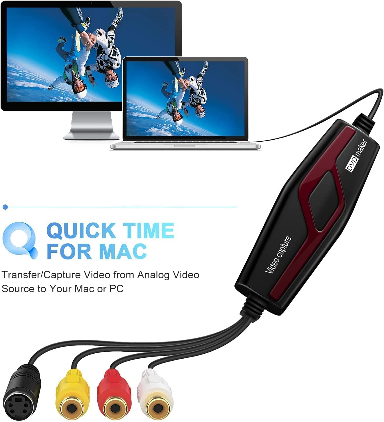VHS to Digital Converter, Video Capture Card, RCA to USB for Mac/PC, Hi8/Mini DV