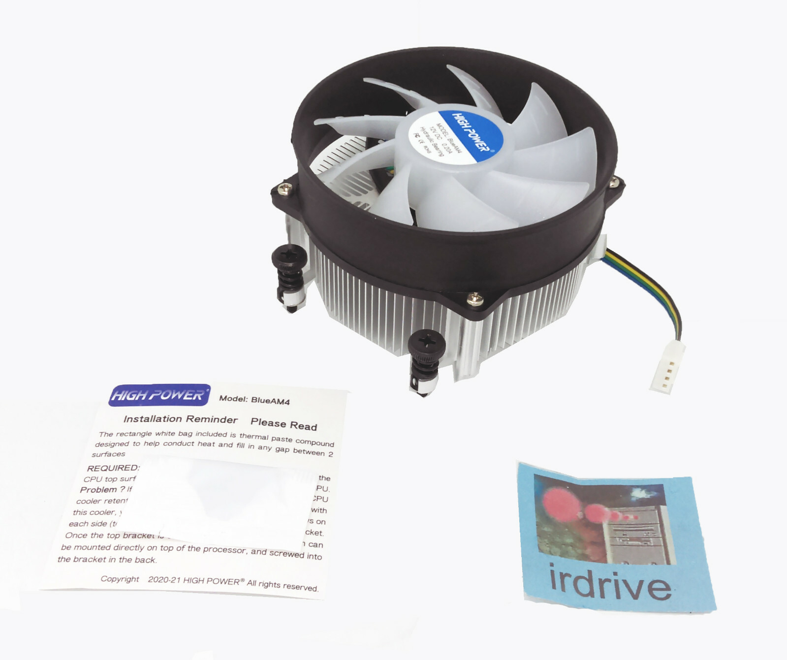 HIGH POWER® BlueAM4 AMD Ryzen 5/7/9 AM4 AM5 CPU Heatsink Cooler w/ Blue LED Fan
