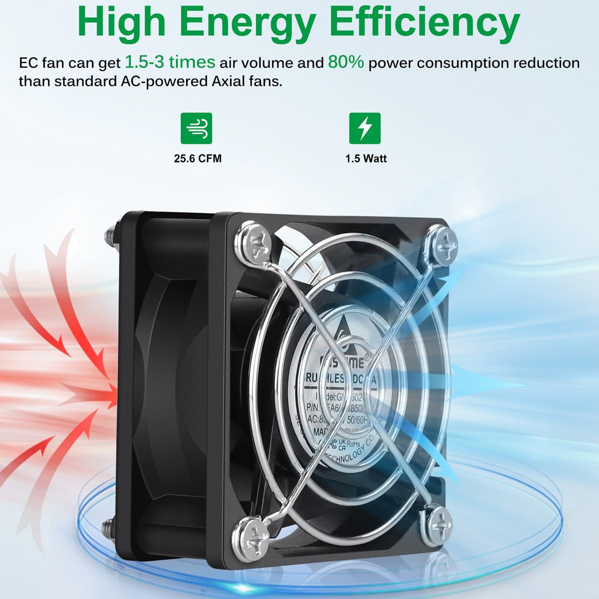 EC Cooling Fan 60mm x 60mm x 25mm AC 110V 115V 120V 220V 240V Dual Ball Bearings