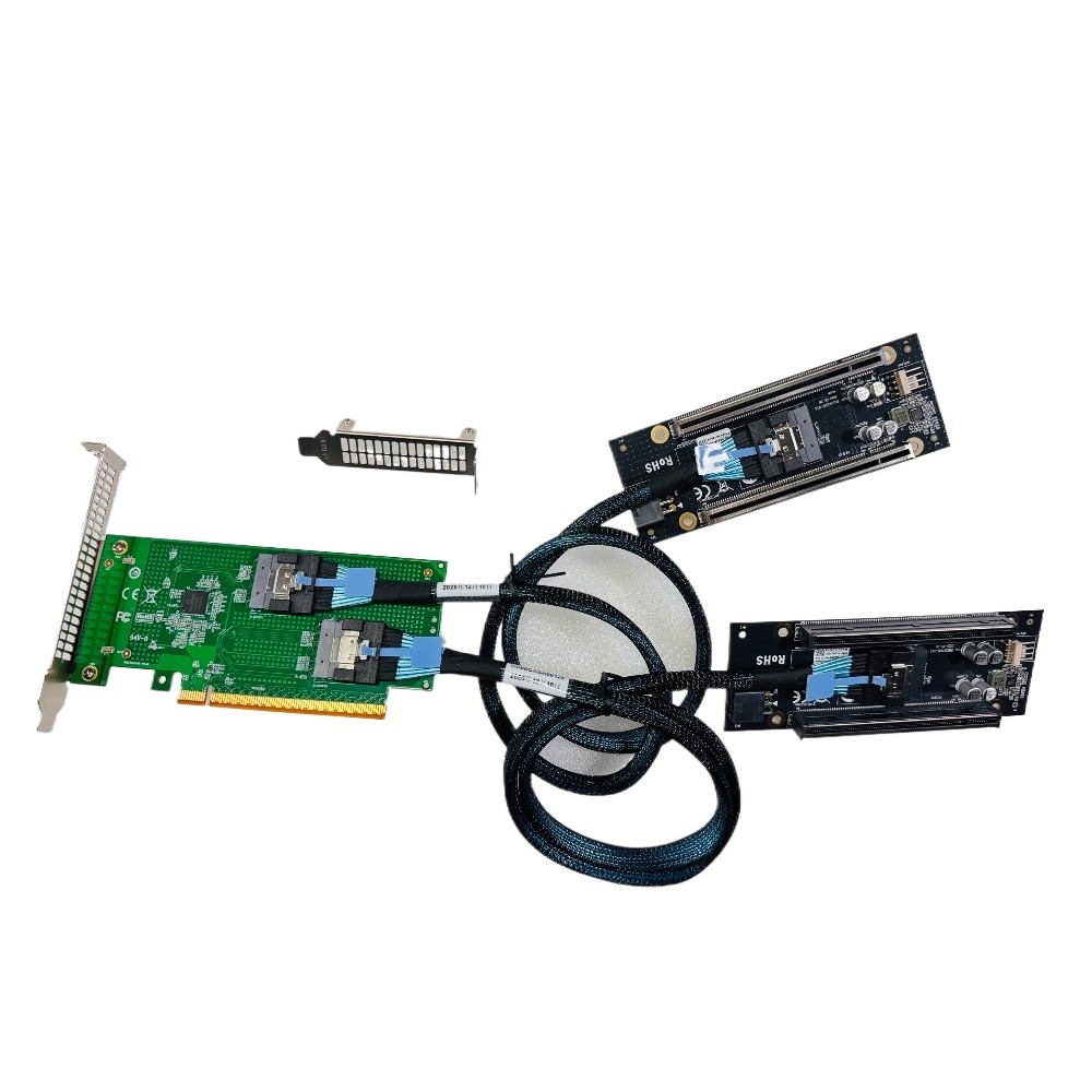 Built-in SFF-8654 SlimSAS To 4Port PCIe X16 X4X4 2*PCIe 4.0 Slot Adapter +Cables