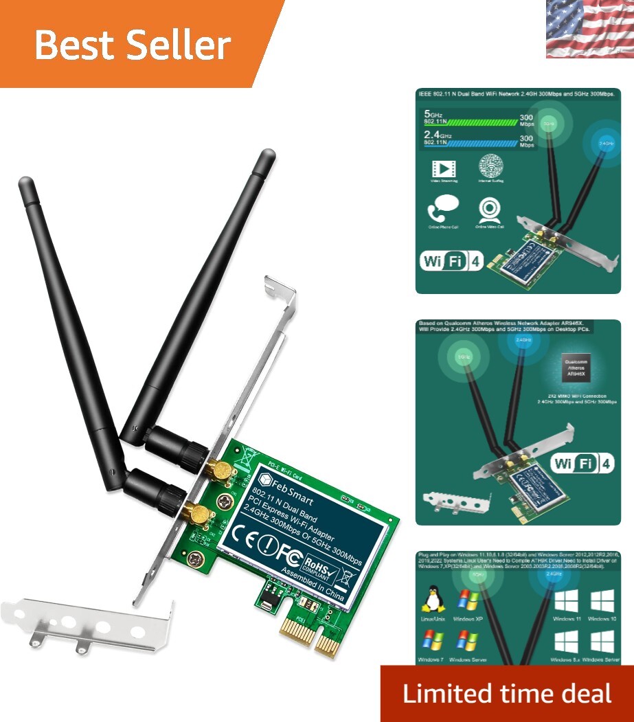 Dual Band 600Mbps PCIE WiFi Adapter with Antennas for Enhanced Signal Strength
