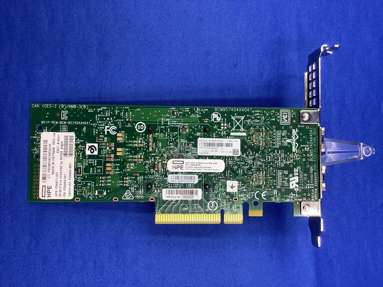 P26262-B21 HP BROADCOM BCM57414 ETHERNET 10/25GB 2-PORT SFP28 ADAPTER P26871-001