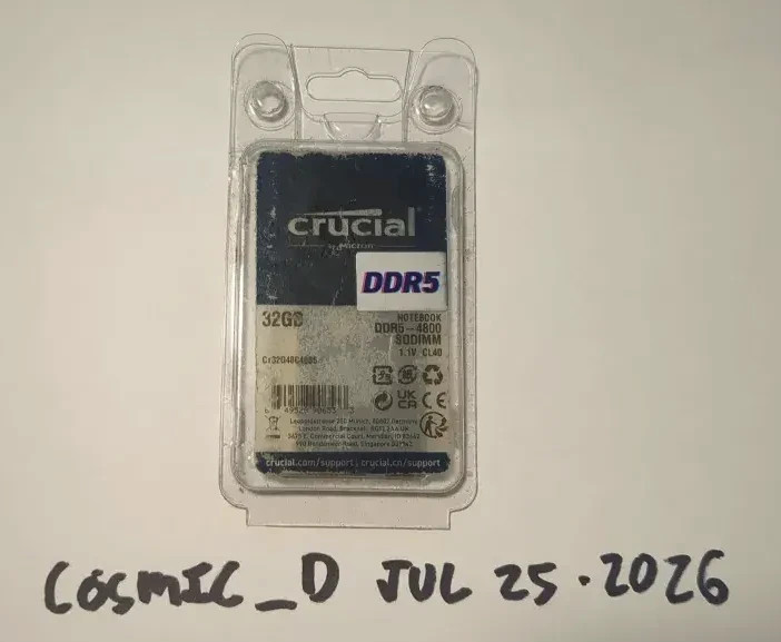 Crucial CT32G48C40S5 DDR5 32GB 4800MHz Laptop RAM Stick (untested, sold as is)