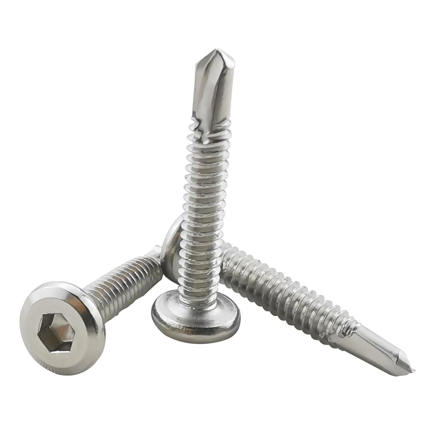 40PCS #12 X 1-1/4″ Hex Socket Self Tapping Screws, 410 Stainless Steel Sheet