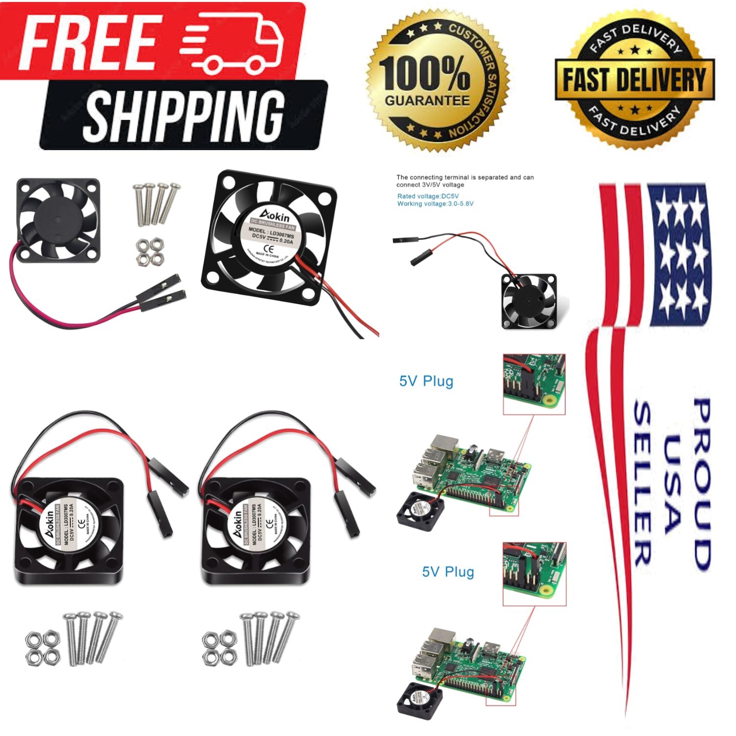 2Pcs 30mm Brushless Cooling Fan for Raspberry Pi – Whisper-Quiet Performance