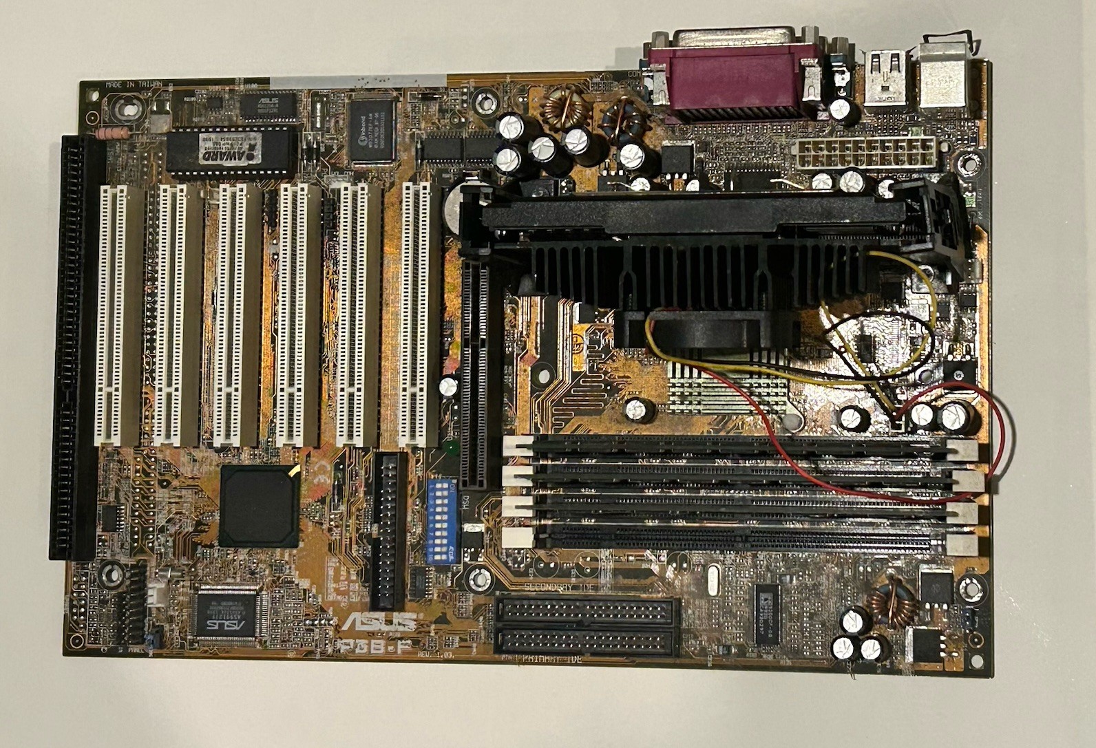 ASUS P3B-F Motherboard, ISA slots for older cards & modern PCI slots & 3 RAM