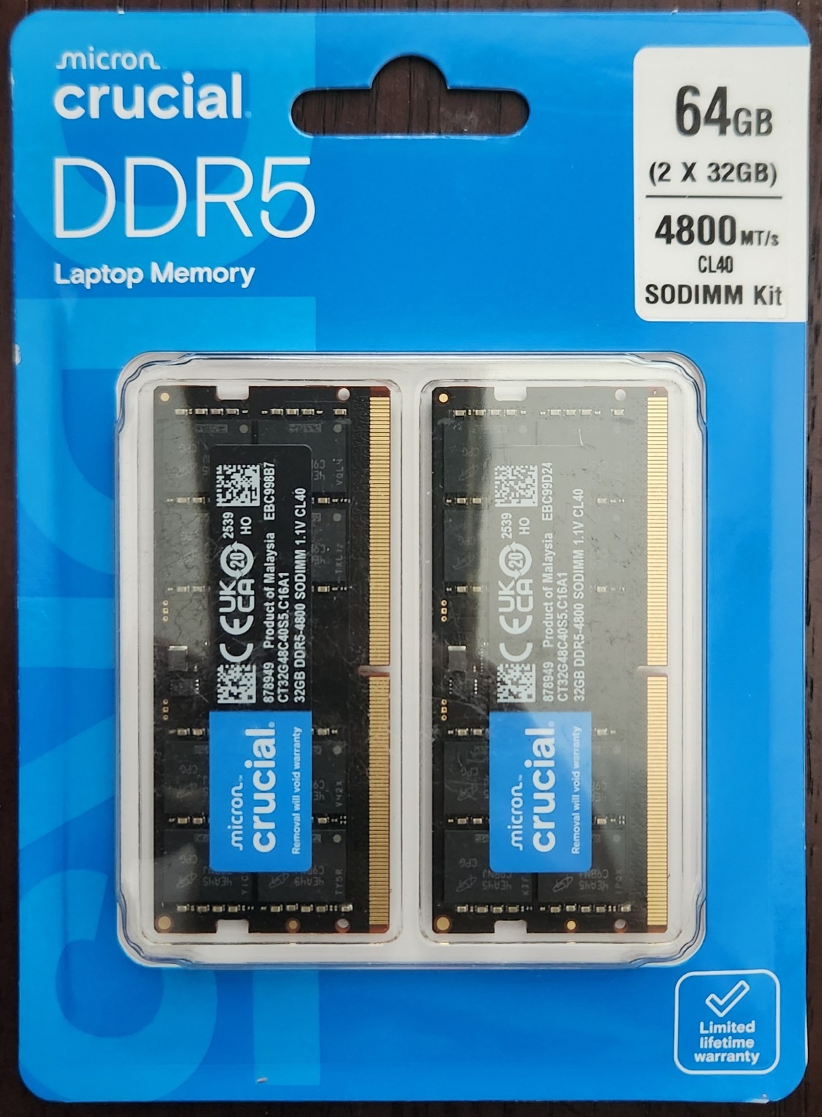 BRAND NEW CRUCIAL 64GB (2 x 32GB) DDR5 CL40 4800MHZ SODIMM LAPTOP RAM MEMORY KIT