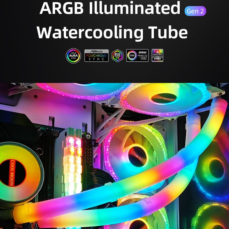 COOLMOON 2PCS CPU Liquid Cooler Tube ARGB Sync Silicone Water Cooling Hose Pipe
