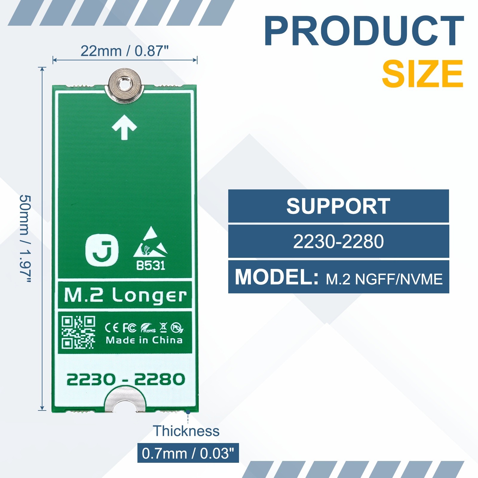 M.2 2230 NGFF NVME SSD Extend Adapter Extender Set Bracket Card PCB Board, Green
