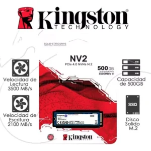 DISCO DE ESTADO SOLIDO KINGSTON NV2 500GB – M.2 PCI EXPRESS NVME GEN 4X4 – LECTURA 3.500 MB/S – ESCRITURA 2.100 MB/S