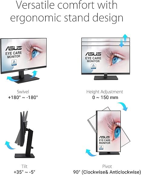 MONITOR ASUS 27" VA27EQSB - FHD - IPS HDMI - VGA - DISPLAY PORT - HUB USB - PIVOTEABLE - ALTURA AJUSTABLE - 75HZ - 5MS - EYE CARE