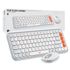 COMBO TECLADO Y MOUSE LOGITECH POP ICON - BLANCO Y NARANJA
