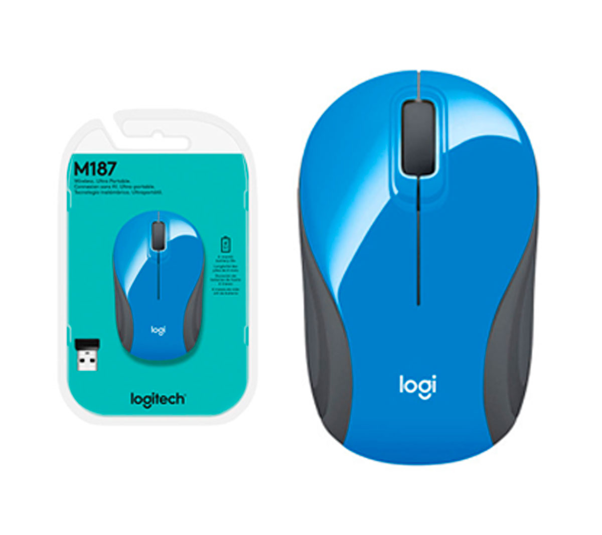 MOUSE MINI LOGITECH M187 - BRIGHT AZUL