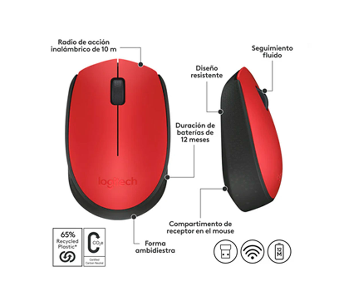 MOUSE LOGITECH M170 - ROJO