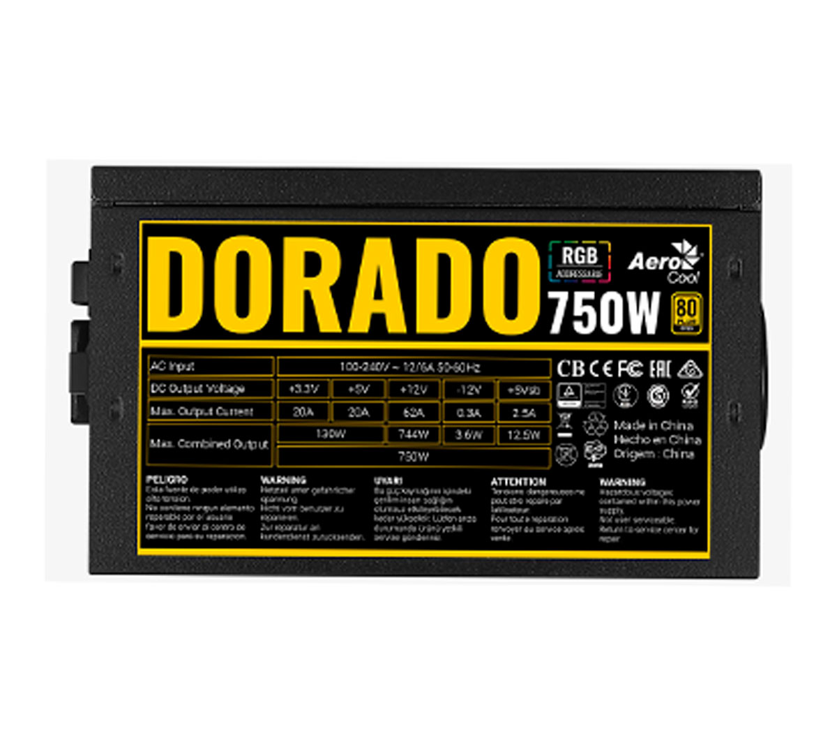 FUENTE DE PODER AEROCOOL DORADO 750W GOLD