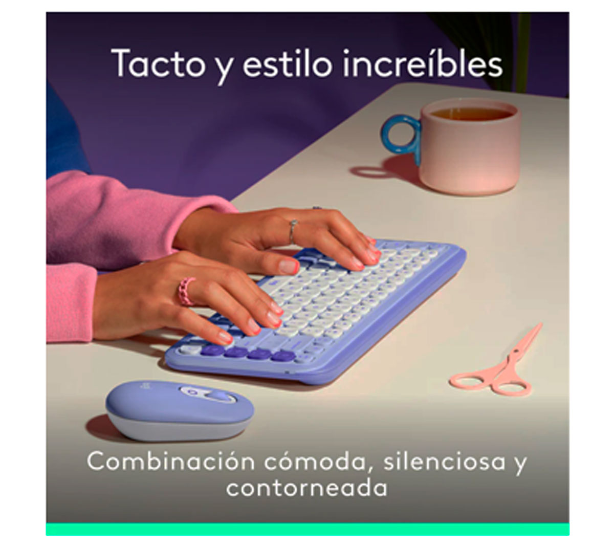 COMBO TECLADO Y MOUSE LOGITECH POP ICON - LILA Y BLANCO