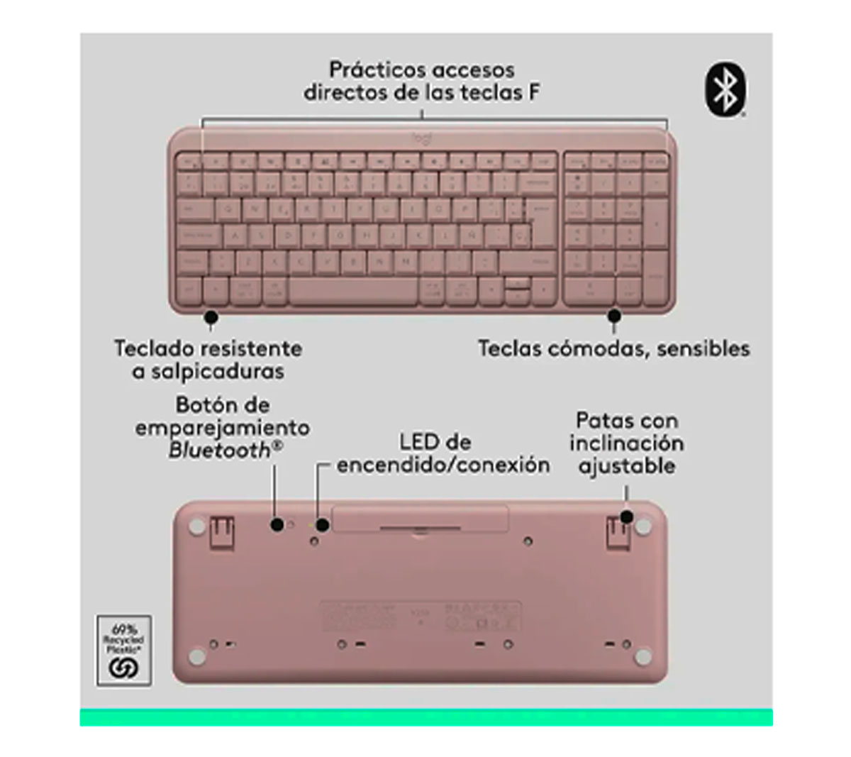 TECLADO LOGITECH K250 - INALAMBRICO - - ROSA