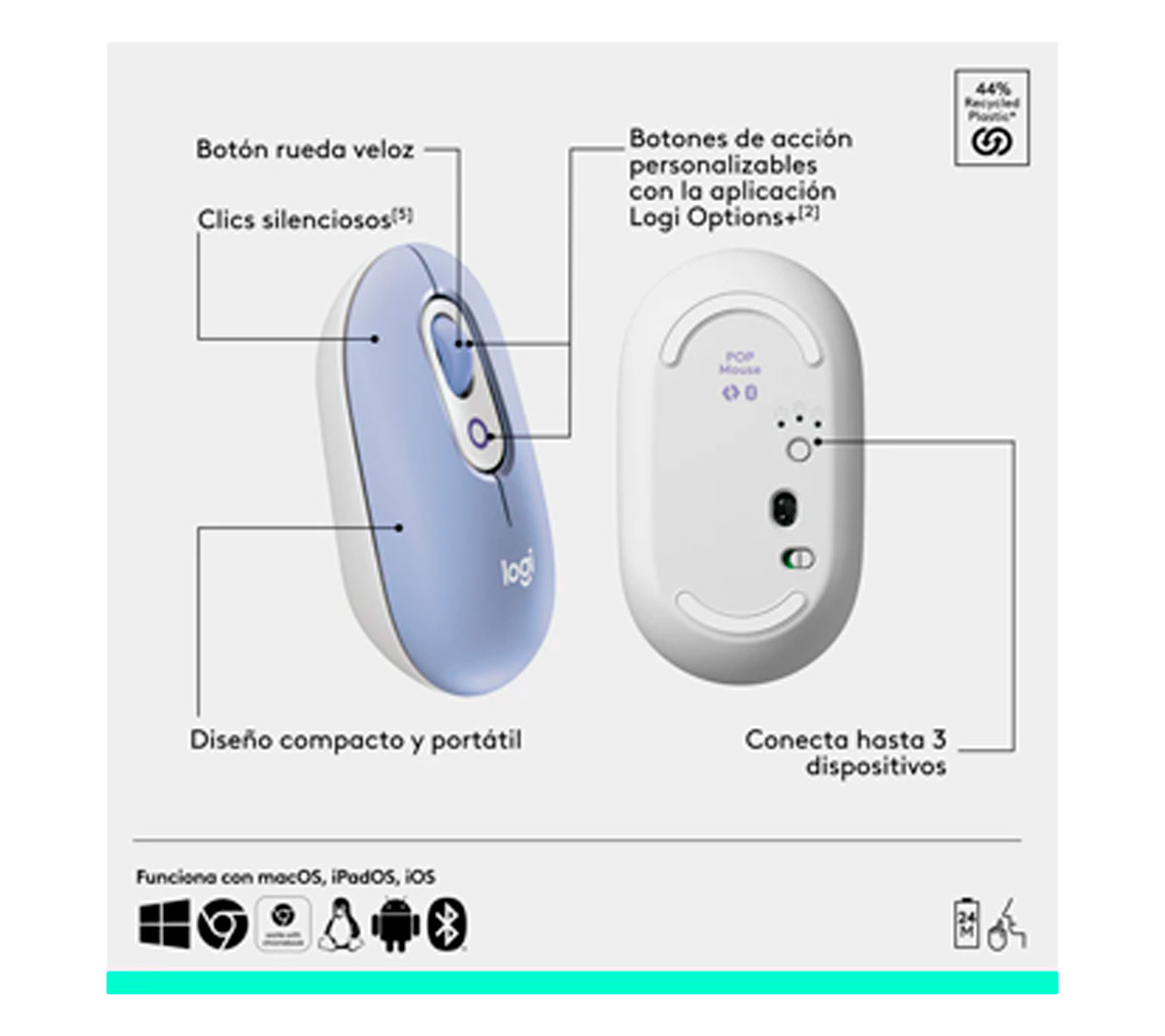 COMBO TECLADO Y MOUSE LOGITECH POP ICON - LILA Y BLANCO