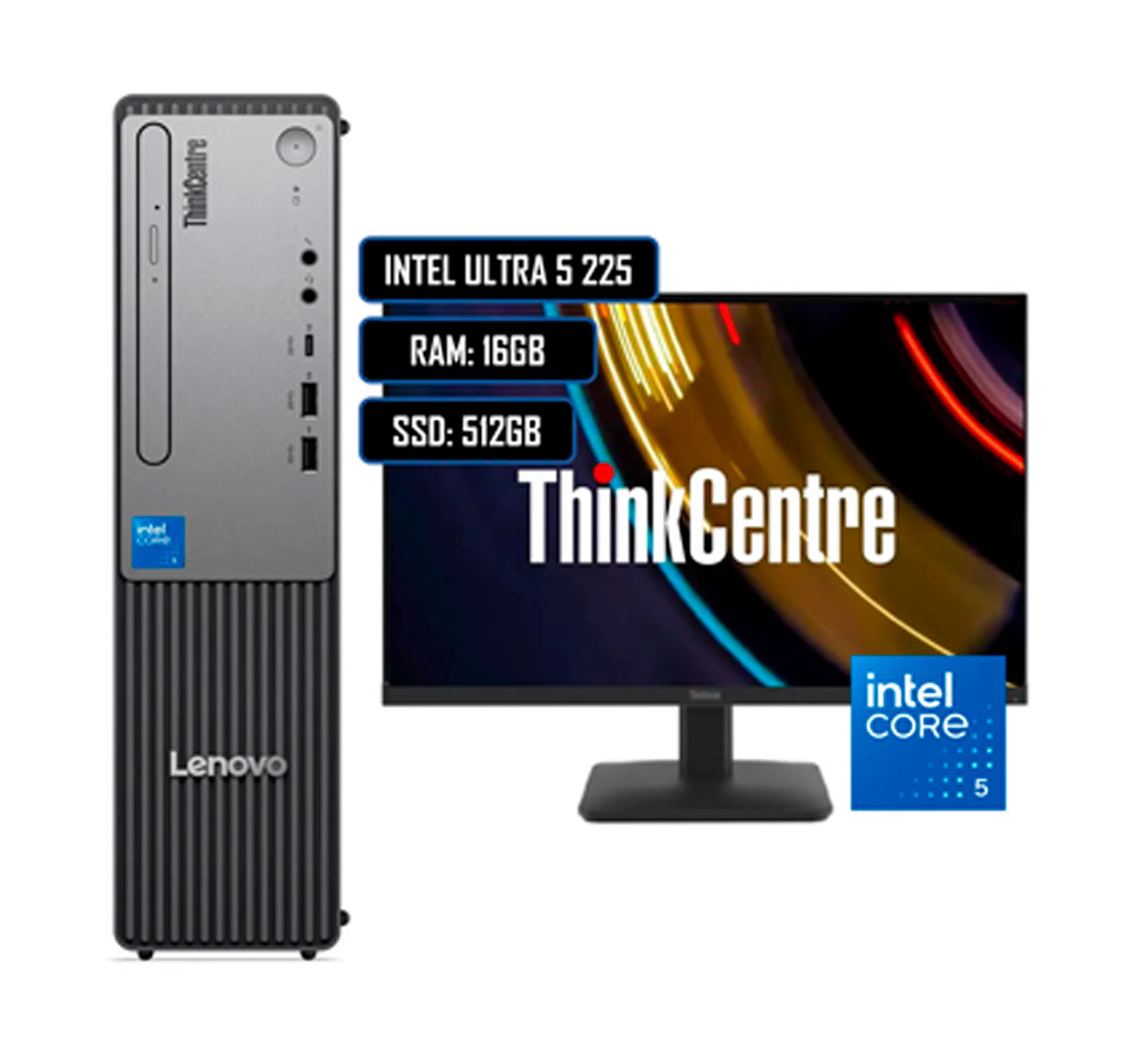 PC LENOVO SFF THINKCENTRE NEO 50S GEN 6 - INTEL CORE ULTRA 5 225 - 16GB DDR5 - 512GB SSD + MONITOR 23,8 FHD E24-40