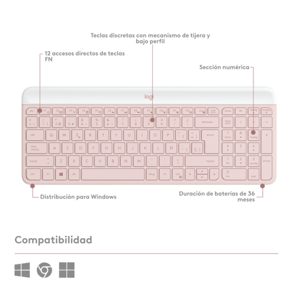 COMBO TECLADO Y MOUSE LOGITECH MK470 - ROSA