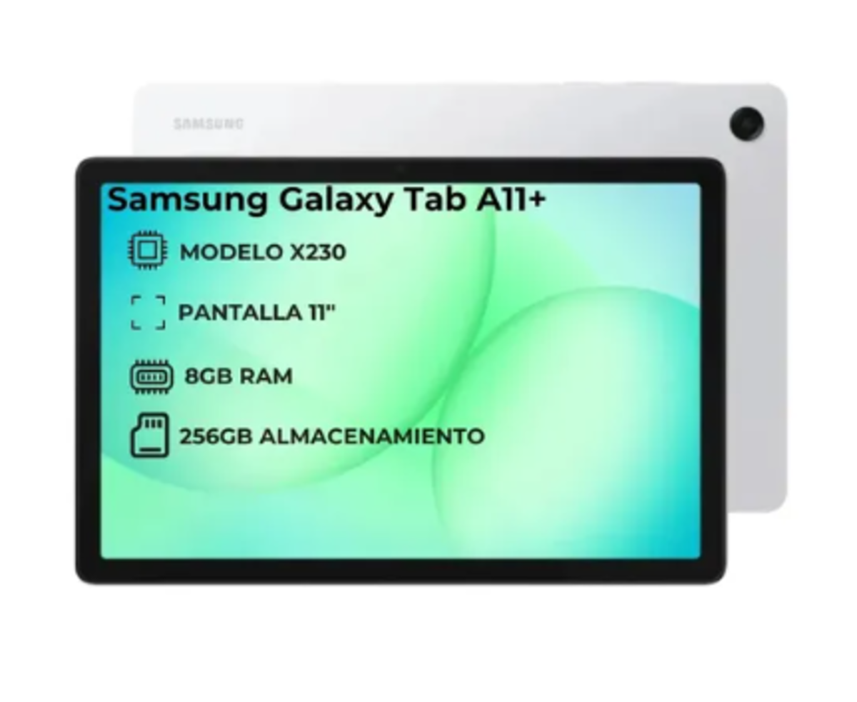 GALAXY TAB A11+ - SM-X230N - PANT 11" 256GB - MEM 8GB - SILVER - NO INCLUYE CARGADOR GALAXY TAB A11+ - SM-X230N - PANT 11" 256GB - MEM 8GB - SILVER - NO INCLUYE CARGADOR