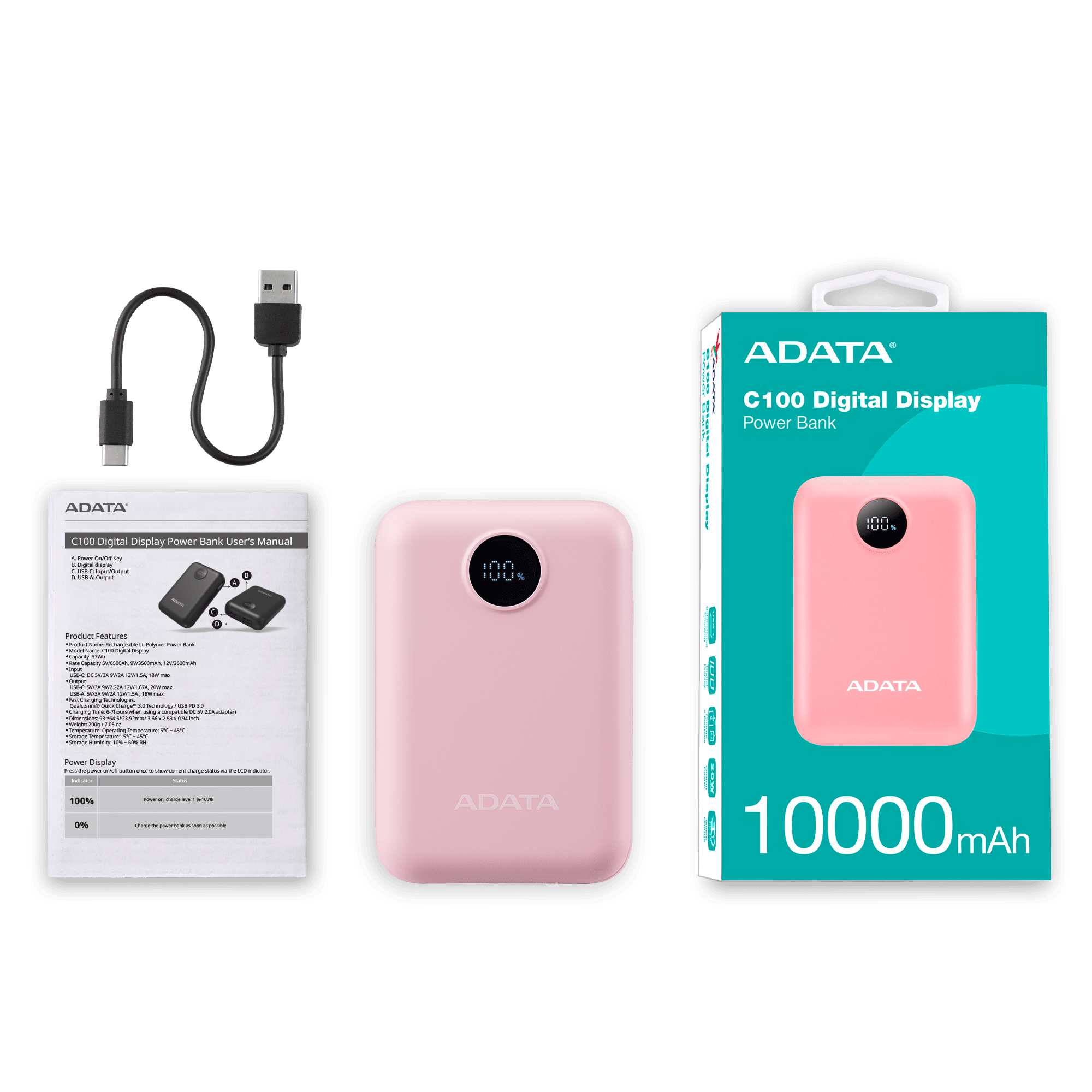 POWER BANK ADATA C100 - ROSA