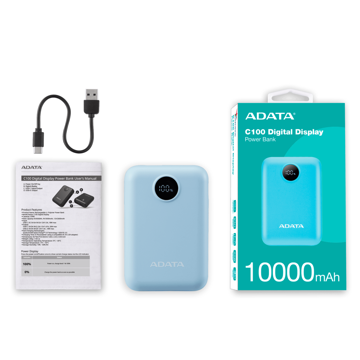 POWER BANK ADATA C100 - AZUL